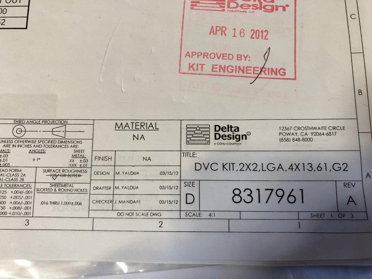 Used DELTA EDGE DE8000 - Q-FPB - 60 FCLGA - 4x13x1.00 Test Handler Change Kit