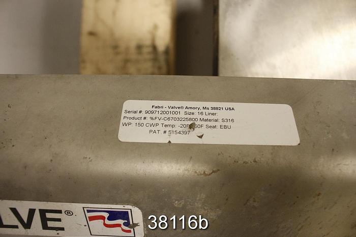 Used Fabri 16" Hand Operated Knife Gate Valve #38116