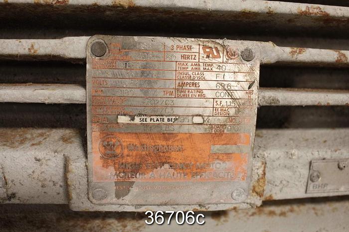 Used Westinghouse 75 Hp Ac Motor, 575 Volt, 1180 Rpm #36706