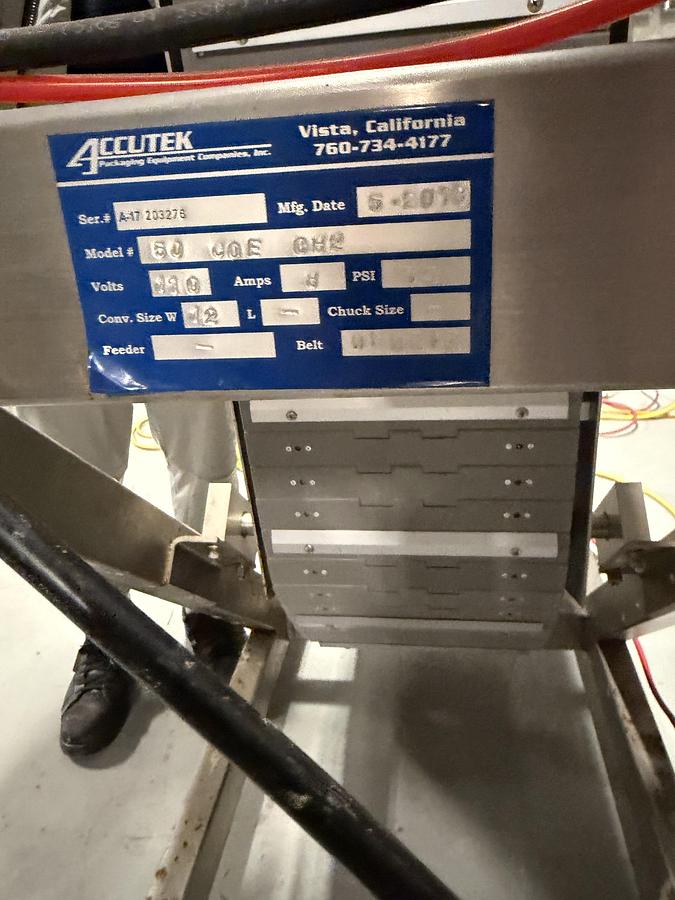 Used Used Accutek Automatic Stainless Steel 3 Quill Inline Capper with Cap Hopper and Elevator