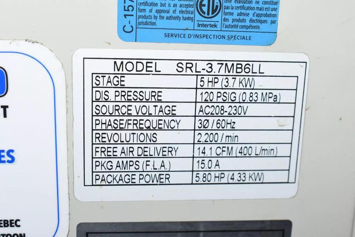Used Used Hitachi 5 HP Rotary Screw Compressor, Model SRL-3.7 MB6LL