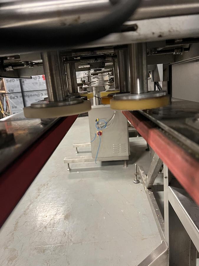 Used Used Accutek Automatic Stainless Steel 3 Quill Inline Capper with Cap Hopper and Elevator