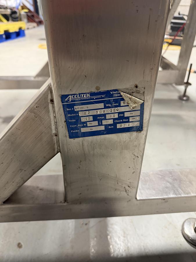 Used Used Accutek Automatic Stainless Steel 3 Quill Inline Capper with Cap Hopper and Elevator