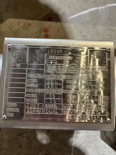 Used Used Yula Stainless Steel Dual Service Heat Exchanger, Model WCV-6AA-33AAS