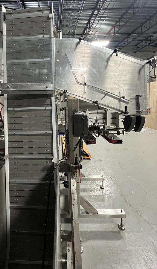 Used Used Accutek Automatic Stainless Steel 3 Quill Inline Capper with Cap Hopper and Elevator