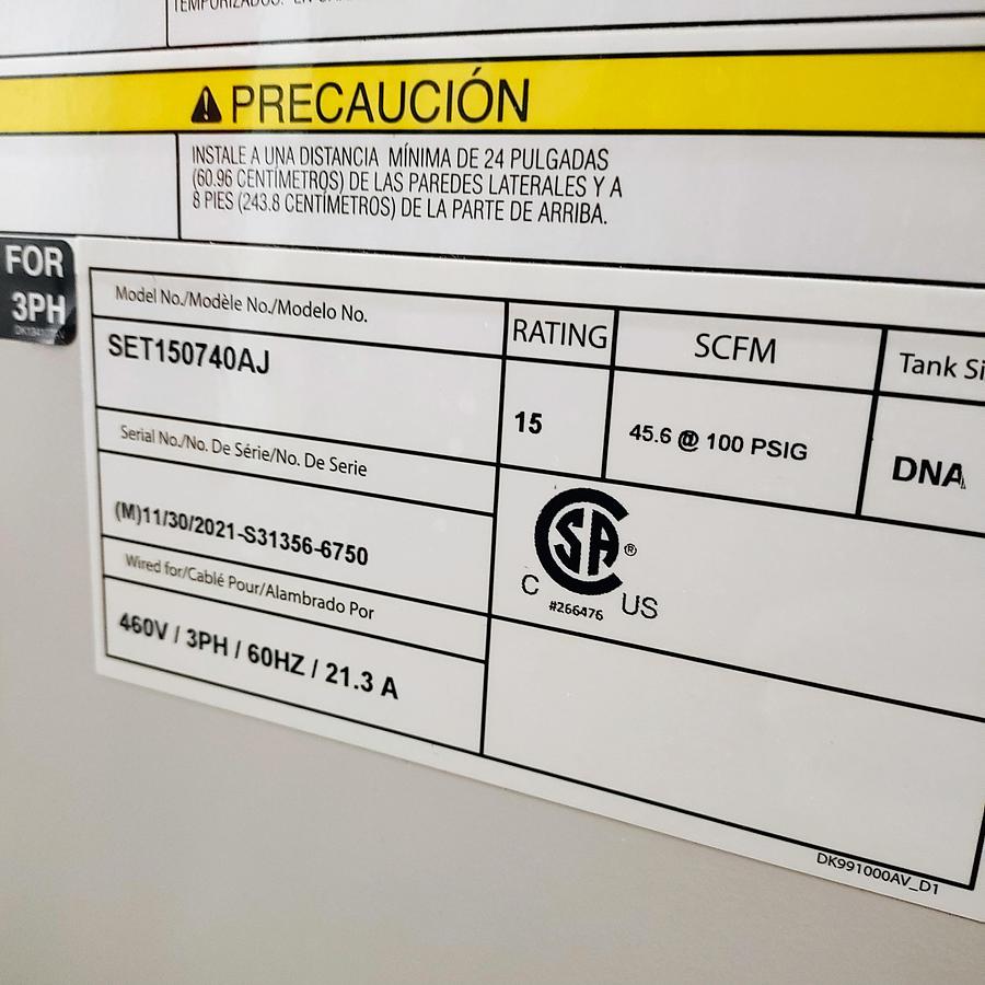 Unused 2021 Powerex 15 HP Air Compressor with Air Dryer