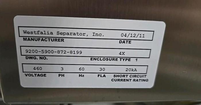 Used Used-GEA Westfalia Disc Centrifuge, Model CSC-6-06-476