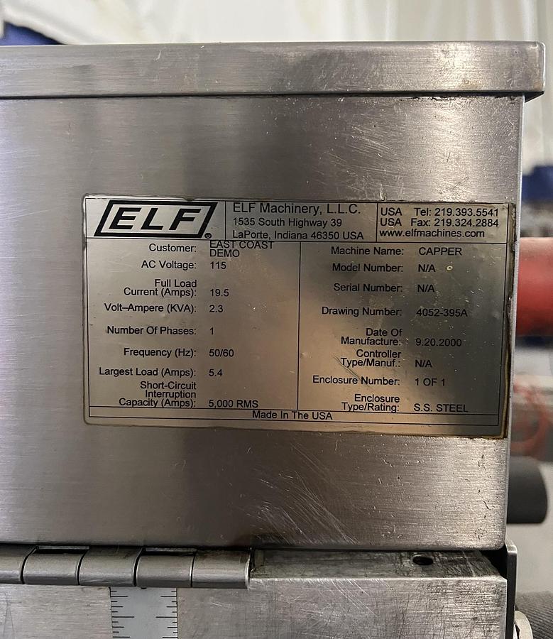 Used Used ELF Packaging Stainless Steel Cap Retorquer, Model 3500L