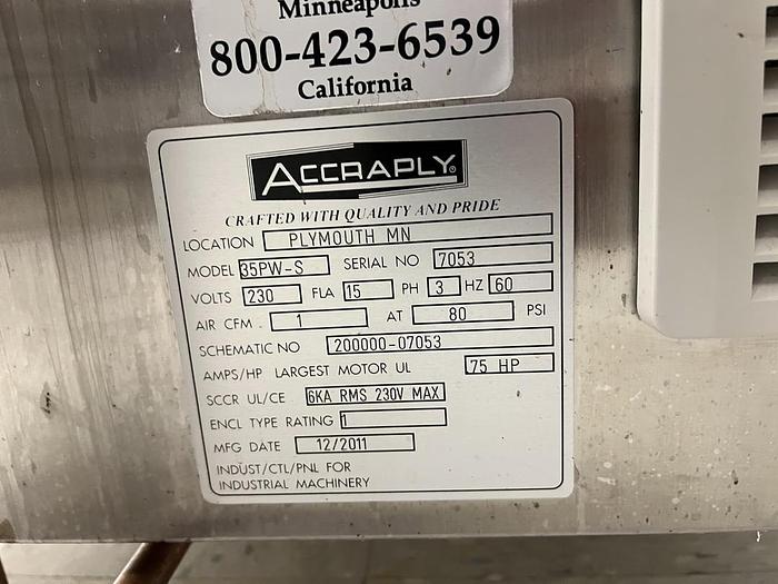 Used Used Accraply Front/Back and Wraparound Pressure Sensitive Labeler, Model 35PW-S