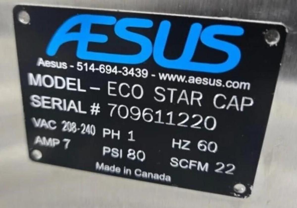 Used Used Aesus Automatic Stainless Steel Push Through (Chuck) 2 Station Capper, Model ECO-STARCAP