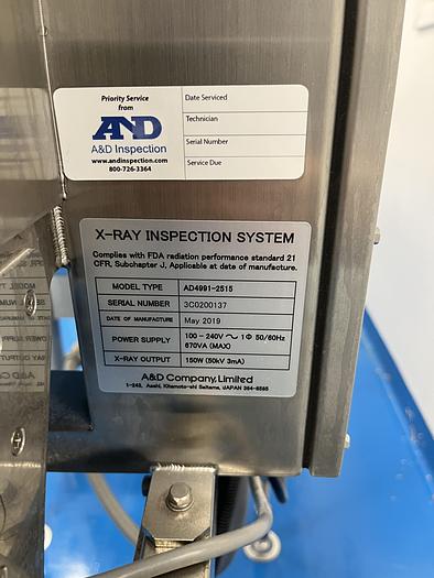 Used Used A&D X-ray Inspection System, Model AD-4991-2515