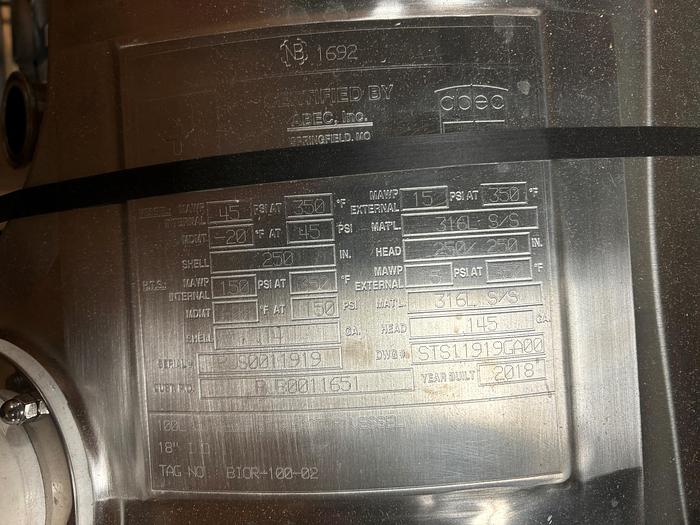 Used Unused ADEC 100 Litre – 316 Stainless Steel Jacketed Vessel.