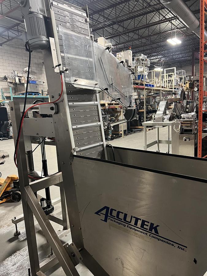 Used Used Accutek Automatic Stainless Steel 3 Quill Inline Capper with Cap Hopper and Elevator