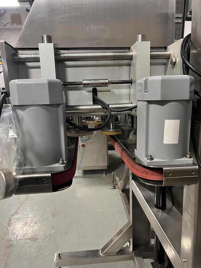 Used Used Accutek Automatic Stainless Steel 3 Quill Inline Capper with Cap Hopper and Elevator