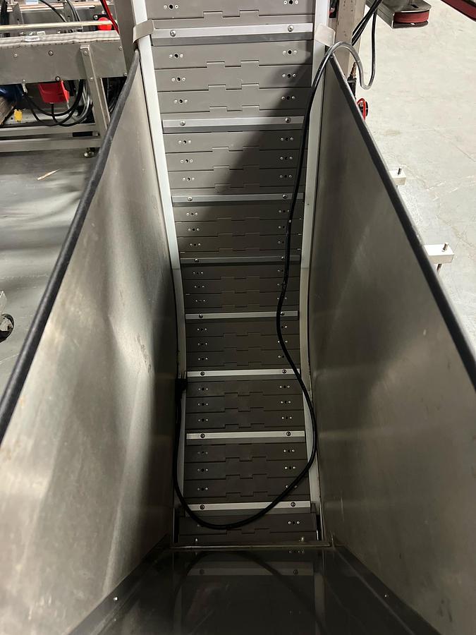 Used Used Accutek Automatic Stainless Steel 3 Quill Inline Capper with Cap Hopper and Elevator