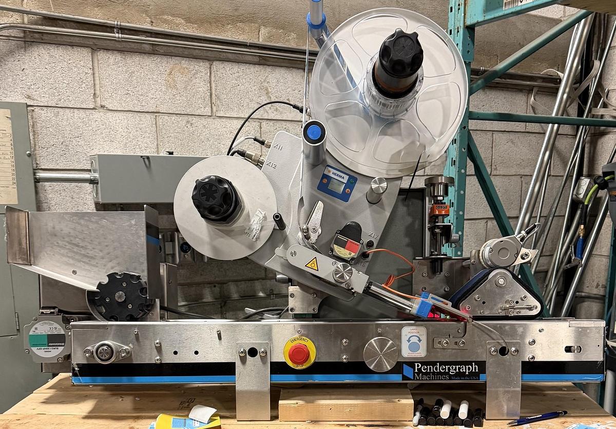 Used Used Pendergraph Table Top Automatic Pressure Sensitive Wraparound Labeling Machine for Lip Balm, Model HL30