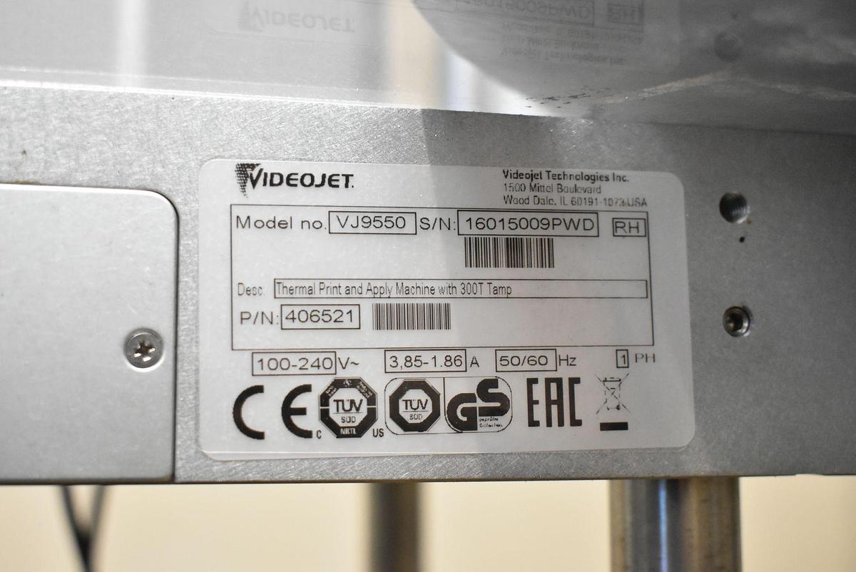Used 1 Used Videojet Thermal Print and Apply Labeler with 300T Tamp, Model VJ9550