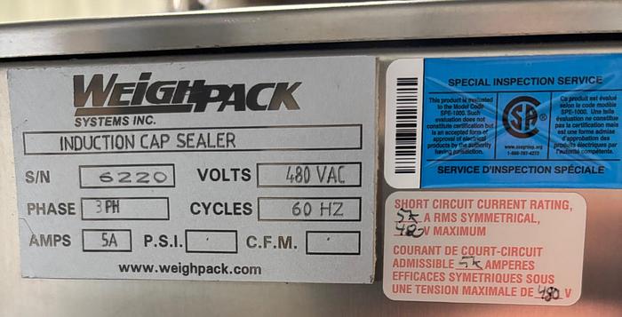 Used 1 Used Weighpack Induction Sealer, Model Valtara.