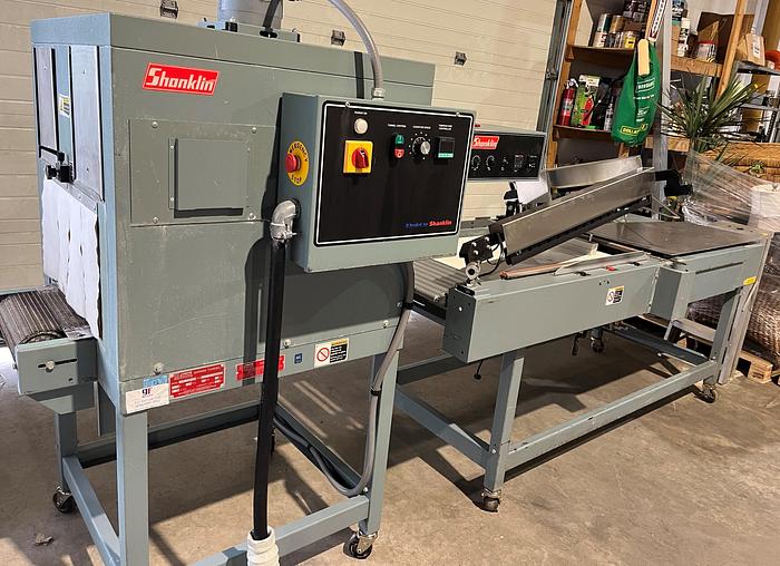 Used Used Shanklin Semi-Automatic L-Bar Sealer, Model S24B with Used Shanklin Heat Tunnel, Model T6H