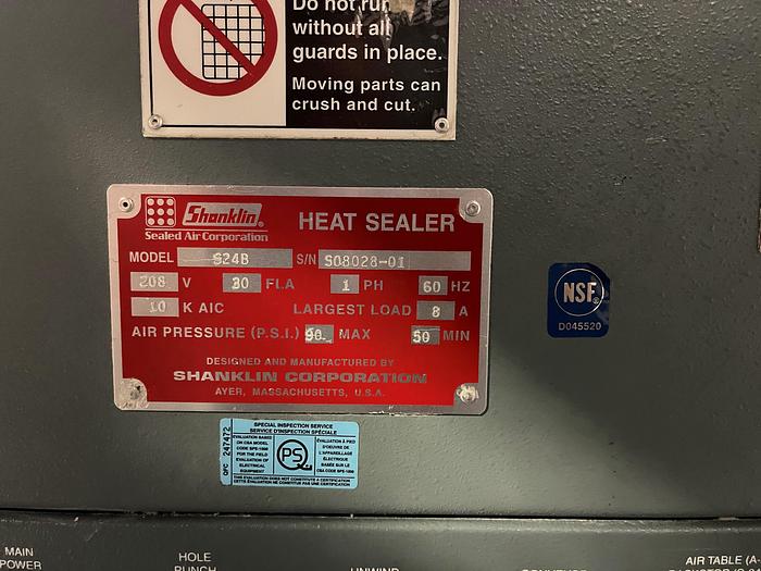 Used Used Shanklin Semi-Automatic L-Bar Sealer, Model S24B with Used Shanklin Heat Tunnel, Model T6H