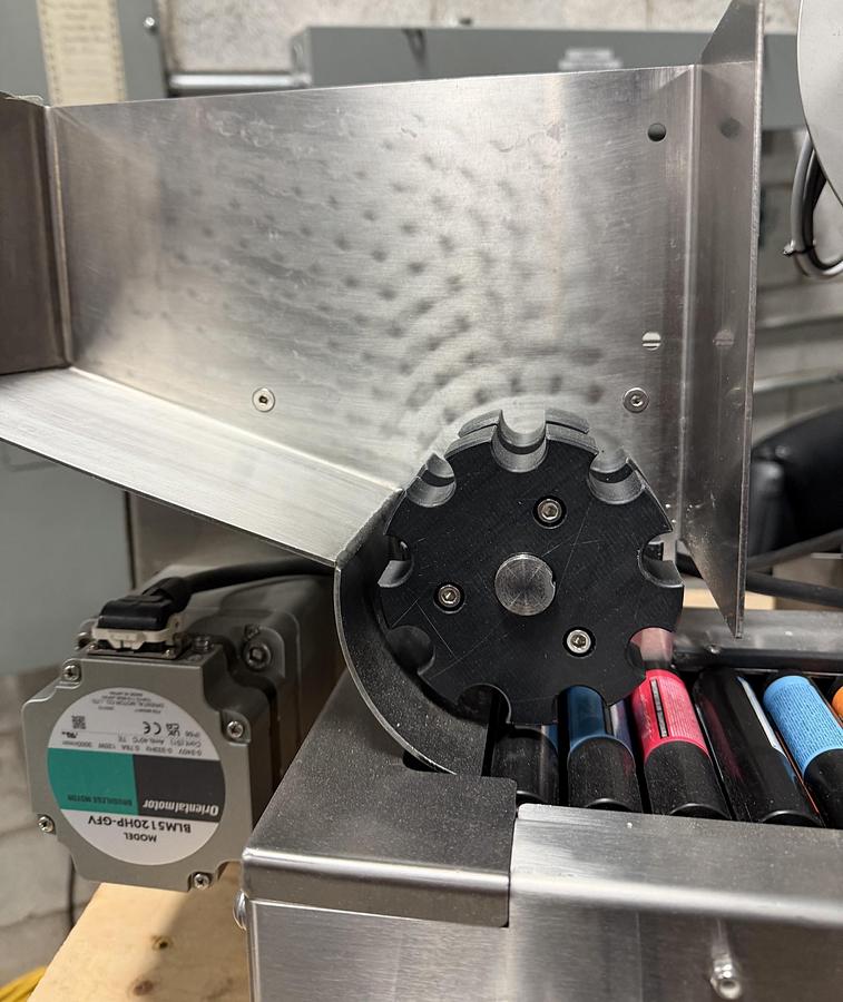 Used Used Pendergraph Table Top Automatic Pressure Sensitive Wraparound Labeling Machine for Lip Balm, Model HL30