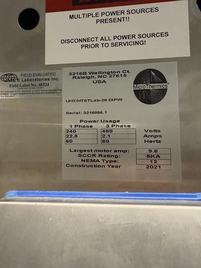 Used Used Microthermics UHT/HTST Lab 25 DIPW Direct Steam Pasteurizing System