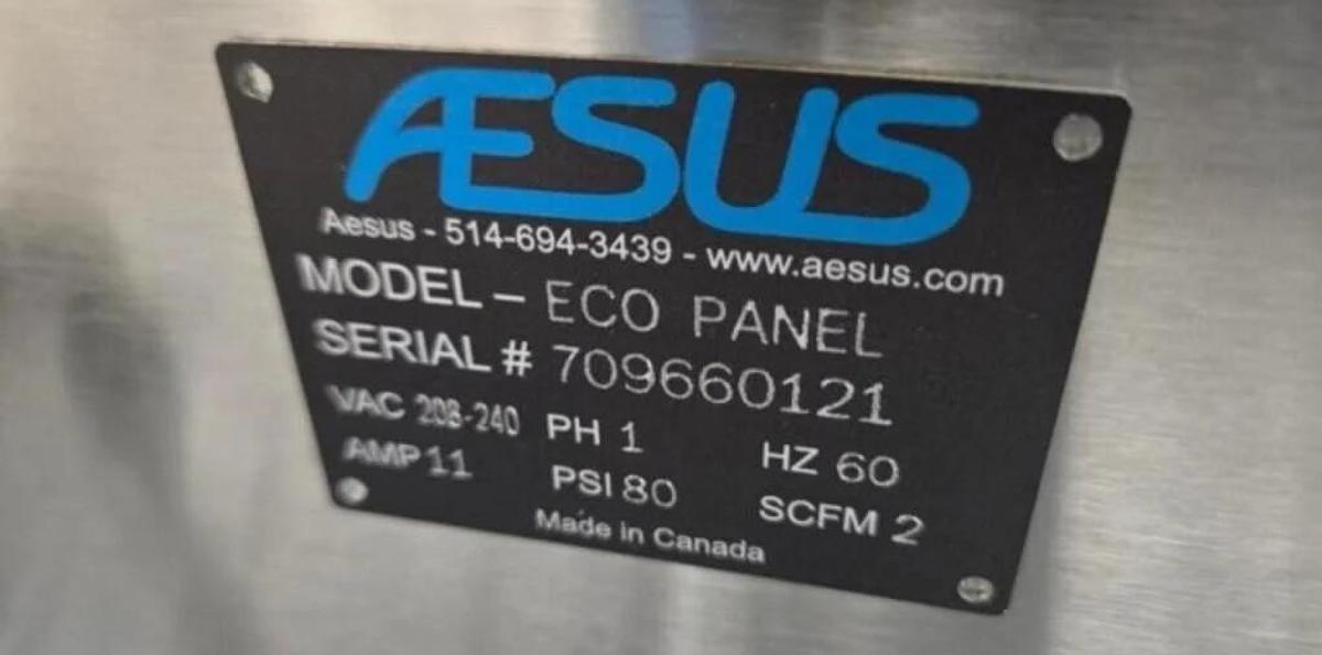 Used Used Aesus Automatic Stainless Steel Panel and Wrap Pressure Sensitive Labeler, Model Eco-Panel