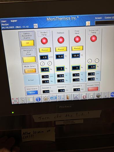 Used Used Microthermics UHT/HTST Lab 25 DIPW Direct Steam Pasteurizing System