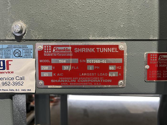 Used Used Shanklin Semi-Automatic L-Bar Sealer, Model S24B with Used Shanklin Heat Tunnel, Model T6H