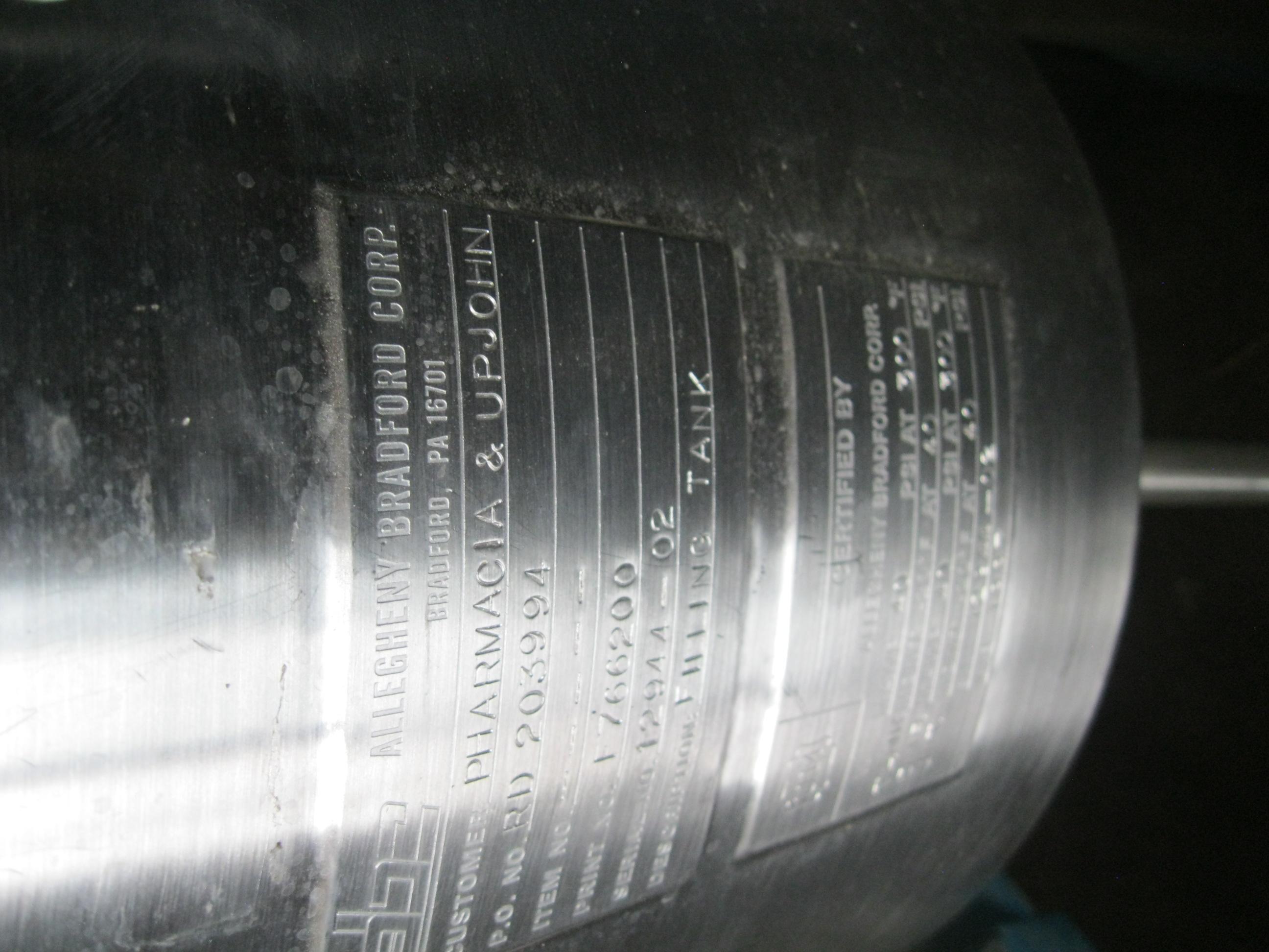 Usado 4 GALLON PROCESSOR TANK. ALLEGANY BRADFORD SERIAL 12944-02.