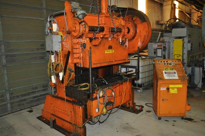 Used 60 TON ROUSSELLE DOUBLE CRANK GAP FRAME PRESS, 4" STROKE, 60" x 18" BED