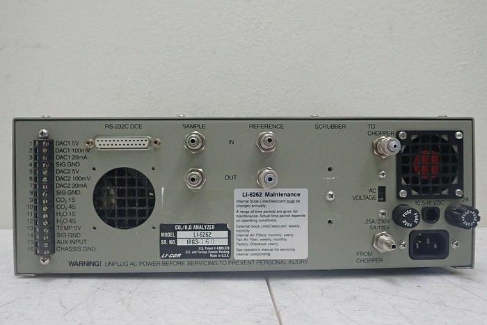 Used LI-COR LiCor Model LI-6262 CO2/H2O Analyzer