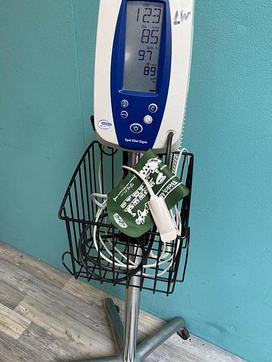 Used Welch Allyn Spot Vital Signs Monitor auf Trolley + Manschette, Fingersensor SpO2 Temperatur Sensor