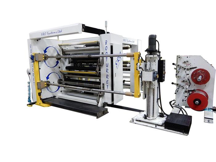 Used 63" WIDE NEW SRC SYSTEMS 800 DUPLEX TURRET SLITTER REWINDER 30" OD REWIND