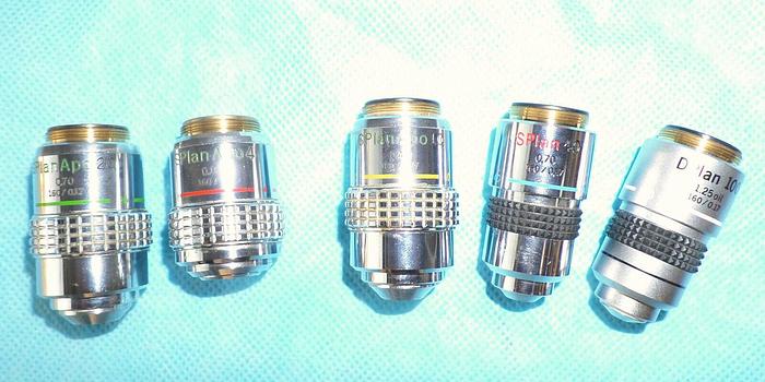 Used Set of 5 Olympus SPlan & DPlan Objectives APo20, Apo4, Apo10, SPlan40 DPlan 100