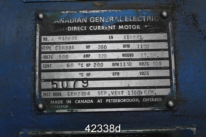 Used Canadian General Electric DC Motor, 200 Hp, 1150 Rpm, 500 Volts #42338