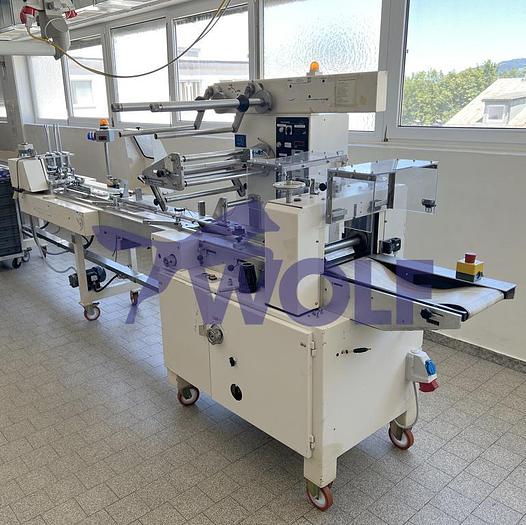 Gebraucht Horizontalschlauchbeutelmaschine TEVOPHARM - Pack-6 mit ca. 2,5 Meter Einlaufband. Baujahr 1986