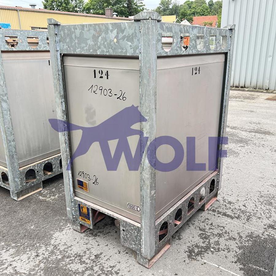 Gebraucht Edelstahl-Lagerbehälter STÖCKLIN - mit ca. 1.000 Liter Inhalt, Werkstoff 1.4301.