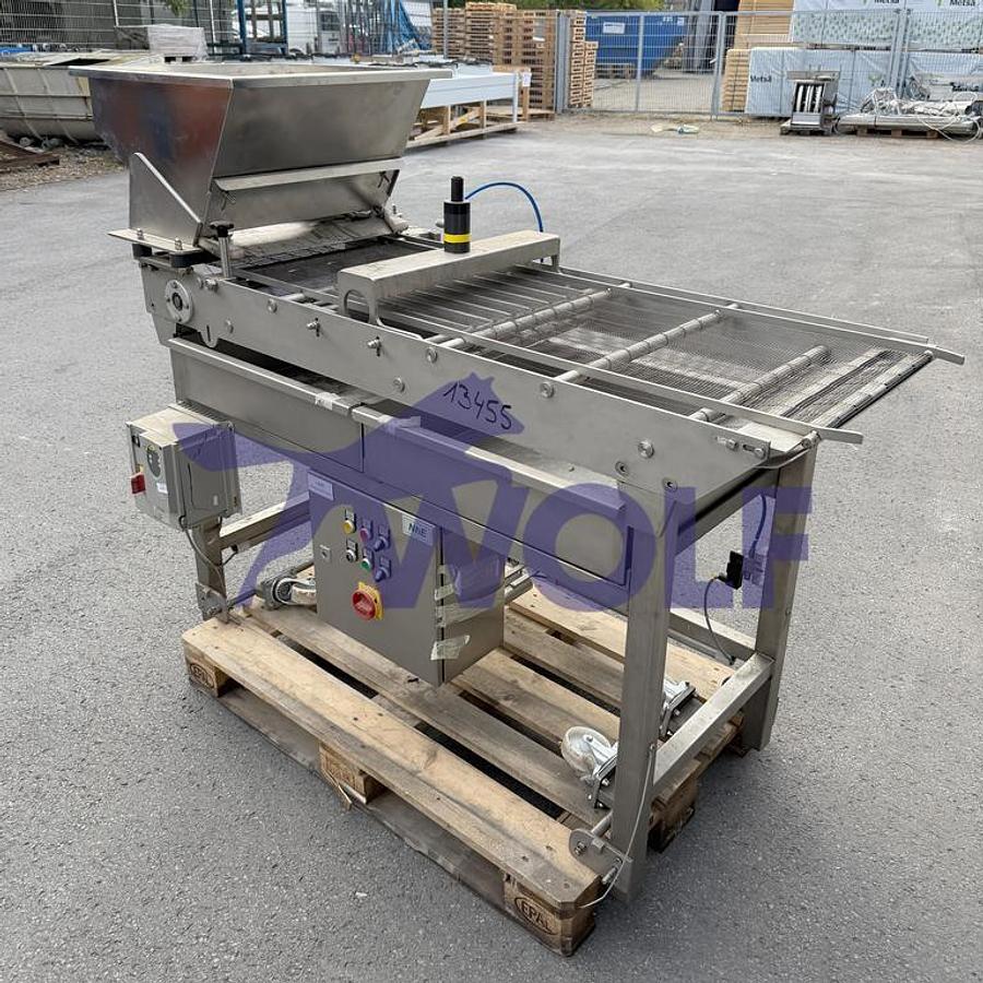 Gebraucht Edelstahl-Vibrationsstreuer - mit Gitterbandtisch ca. 420 mm Arbeitsbreite.