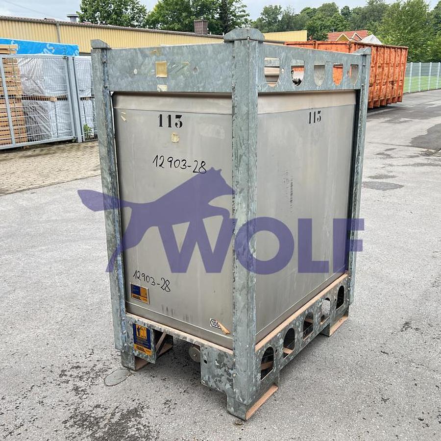 Gebraucht Edelstahl-Lagerbehälter STÖCKLIN - mit ca. 1.000 Liter Inhalt, Werkstoff 1.4301.