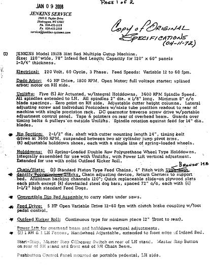 Used Jenkins 191-SB Slat Bed Saw