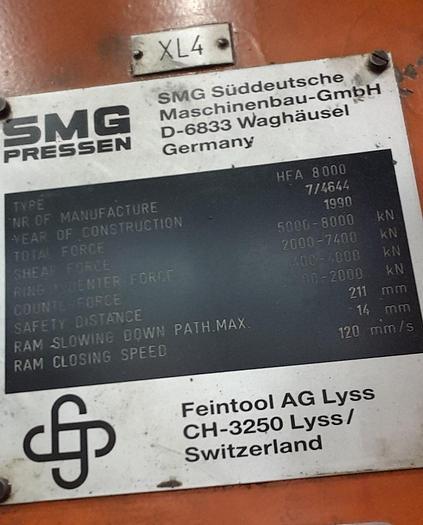 Used Press Fineblanking Mechanical HFA8000