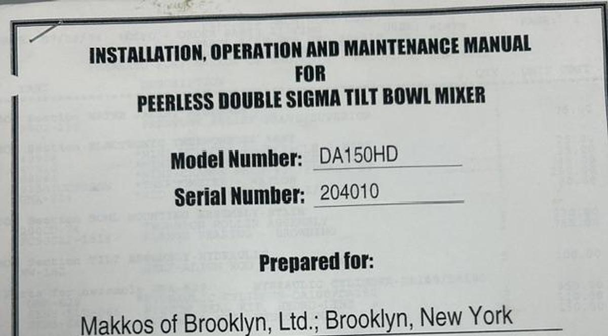 Used Peerless DA 150HD Double Arm Mixer