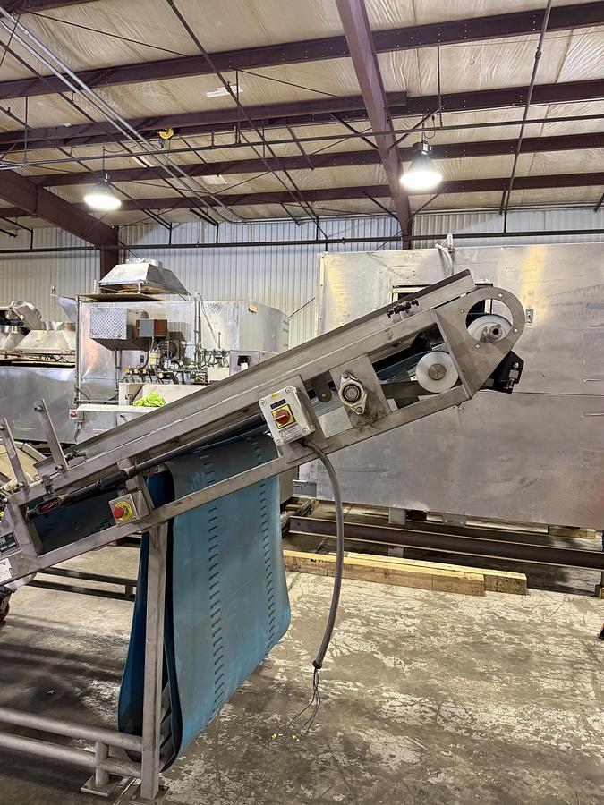 Used FOOD PROCESS AUTOMATION 48IN WIDE BELT INCLINE CONVEYOR WITH 2016 LOMA METAL DETECTOR DISCHARGE HEIGHT 75.’ MODEL 423048003 SN 2818709