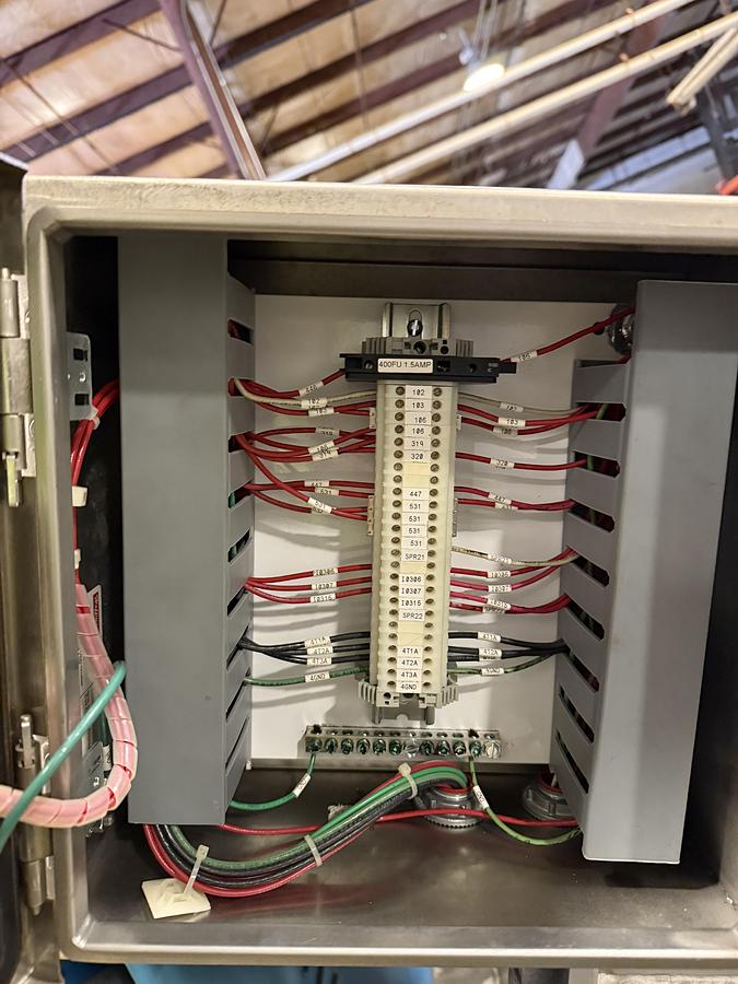 Used FOOD PROCESS AUTOMATION 48IN WIDE BELT INCLINE CONVEYOR WITH 2016 LOMA METAL DETECTOR DISCHARGE HEIGHT 75.’ MODEL 423048003 SN 2818709