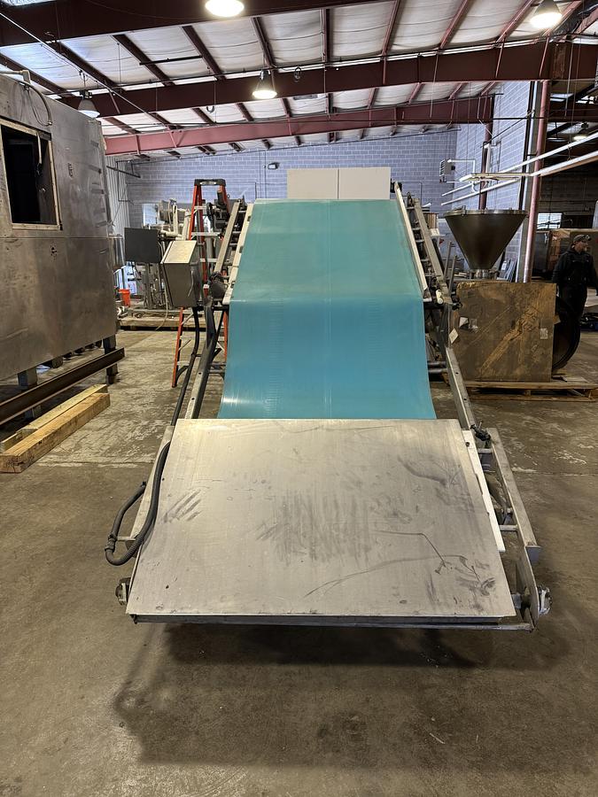 Used FOOD PROCESS AUTOMATION 48IN WIDE BELT INCLINE CONVEYOR WITH 2016 LOMA METAL DETECTOR DISCHARGE HEIGHT 75.’ MODEL 423048003 SN 2818709