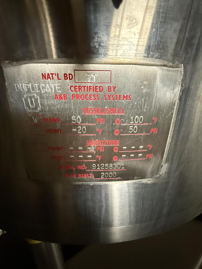 Used AB PROCESS 200 GALLON HOLDING TANK
