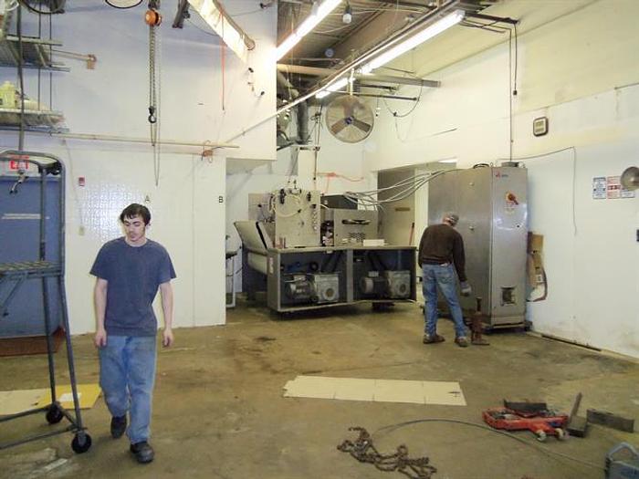 Used APV 48" TWO ROLL EXTRUDER WITH ULTRASONIC GUILLOTINE CUTTER