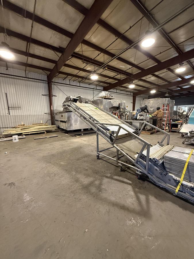 Used FOOD PROCESS AUTOMATION 50IN WIDE BELT INCLINE CONVEYOR WITH LOMA METAL DETECTOR