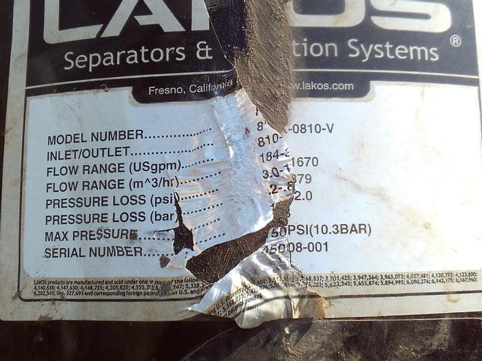 Used Separator, Hydrocyclone, Lakso, Mdl HTX-810V, C/St, C #S743348